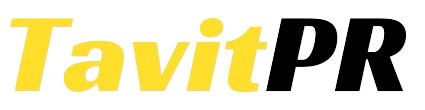 לוגו של TavitPR בצבעים צהוב ושחור על רקע לבן