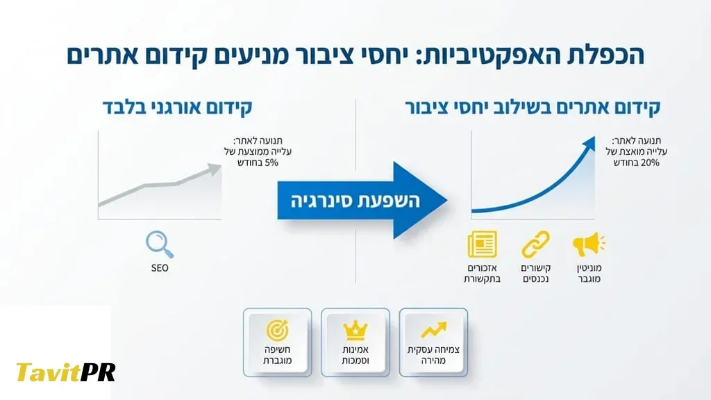 גרף צמיחה של קידום אורגני המשלב אייקונים של אתרי חדשות
